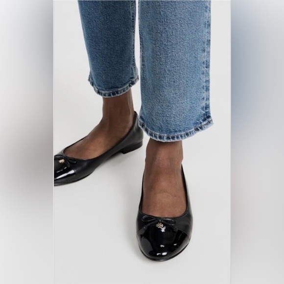Tory Burch Black Leather Cap-Toe Ballet Flats 9M Quiet Luxury Classic - Picture 2 of 12